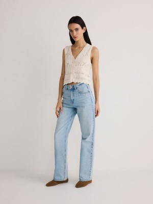 Blue Women's Reserved Straight Jeans | 56410VJWT