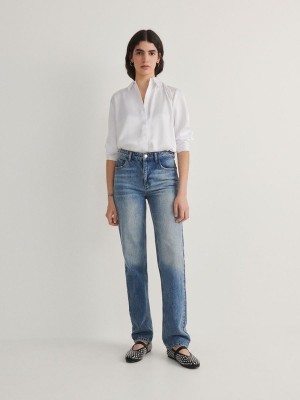 Blue Women's Reserved Straight Jeans | 57239MQJV