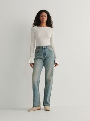 Blue Women's Reserved Straight Jeans | 68917IEFZ