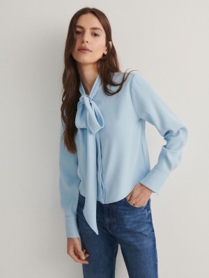 Blue Women's Reserved Tie Detail Shirts | 80342DNCR