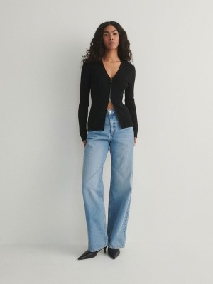 Blue Women's Reserved Wide Leg Jeans | 15649ARJE