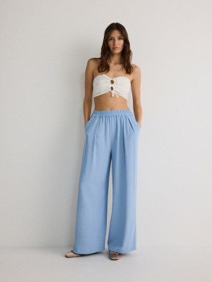 Blue Women's Reserved Wide Leg Trousers | 39748TASF