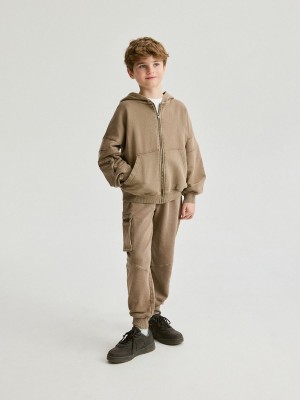 Brown Boys' Reserved Do-up Hooded Jogging Top Sweaters | 37916ZYRH