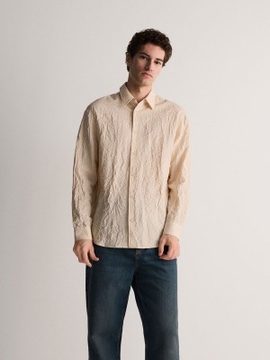 Brown Men's Reserved Crushed Effect Shirts | 64790WYPT