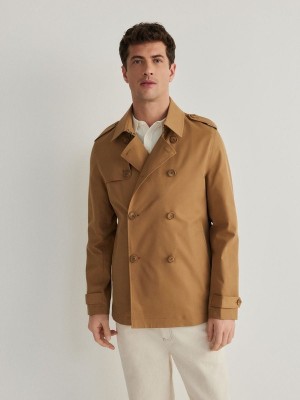 Brown Men's Reserved Double-breasted Trench Coats | 35180DLYK