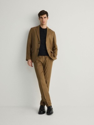 Brown Men's Reserved Slim Linen Suits | 18724JIFA