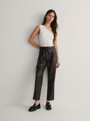 Brown Women's Reserved Faux Leather Loose Trousers | 76138CRJV