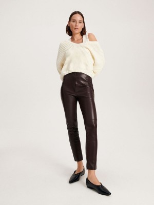 Brown Women's Reserved Faux Leather Trousers | 38920HQNA