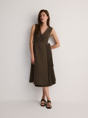 Brown Women's Reserved Midipleats Dress | 49620NZEY