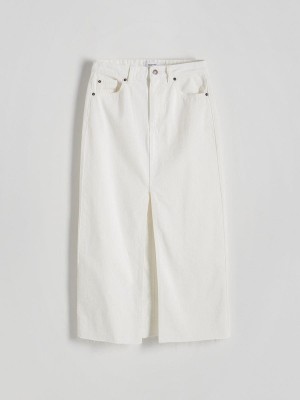 Cream Women's Reserved Denim Midi Skirts | 18453HSCW