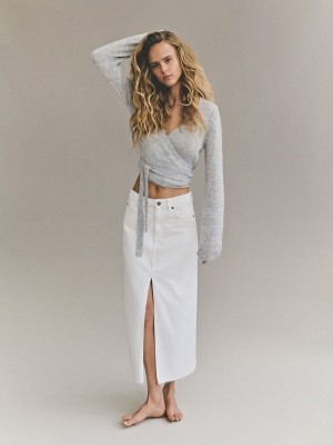 Cream Women's Reserved Denim Midi Skirts | 52896HFYR