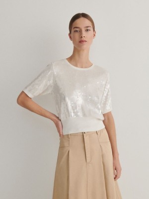 Cream Women's Reserved Sequin Sweaters | 57106PZOC