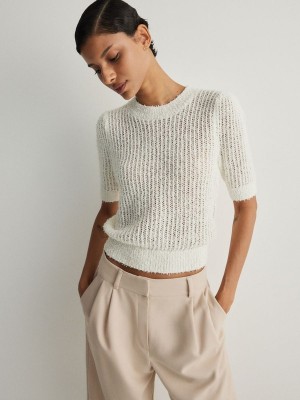 Cream Women's Reserved Structural Knit Sweaters | 29468IHEO