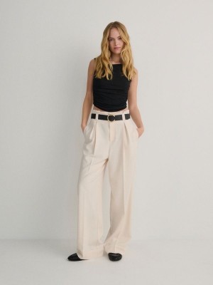 Cream Women's Reserved Tie Waist Trousers | 06791OAQF