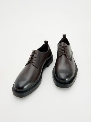 Dark Brown Men's Reserved Leather Derby Shoes | 51642YVML