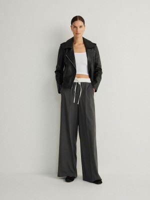 Dark Grey Women's Reserved Contrast Insert Trousers | 92463HNSK