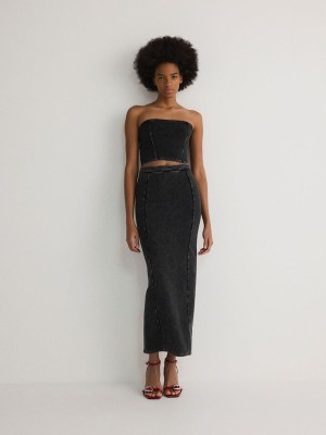 Dark Grey Women's Reserved Jersey Midi Skirts | 41308JFSY