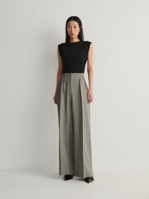 Dark Grey Women's Reserved Wide Leg Trousers | 28059QLYJ