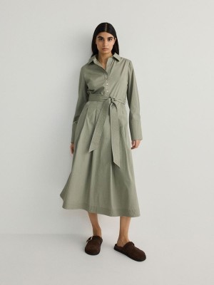 Green Women's Reserved Cotton Maxi Dress | 06851YKUJ