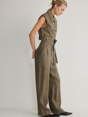 Green Women's Reserved Linen Trousers | 01295HZLD