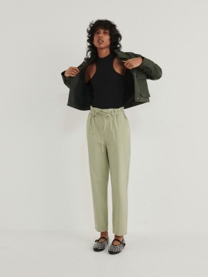 Green Women's Reserved Paperbag Trousers | 78420ZNSA