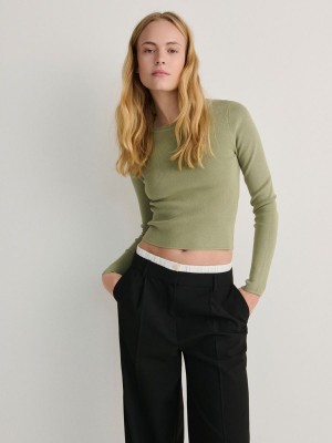 Green Women's Reserved Slim Fit Sweaters | 70932XWSC