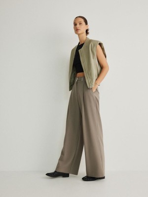 Green Women's Reserved Wide Leg With Trousers | 15027AJKT