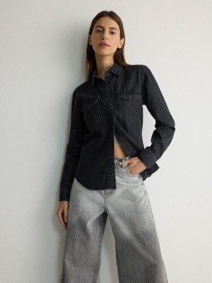 Grey Women's Reserved Denim Shirts | 40863NKOH