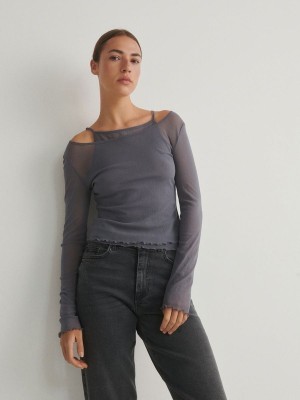 Grey Women's Reserved Lace Shirts | 54210QGUM