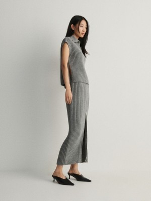 Grey Women's Reserved Rib Knit Jersey Skirts | 40396VXFJ