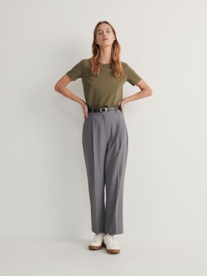 Grey Women's Reserved Tie Waist Trousers | 06841OXST