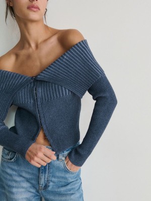 Grey / Blue Women's Reserved Collar Sweaters | 67208XRGV