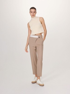 Grey / Brown Women's Reserved Asymmetrical Zipping Trousers | 90285BNLT