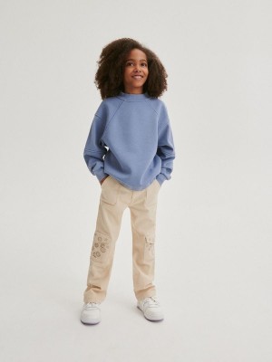 Light Blue Girls' Reserved Sweatstitching Sweatshirts | 52340MKBH