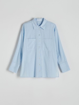 Light Blue Women's Reserved Cotton Shirts | 43917BATF