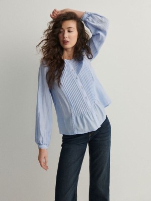 Light Blue Women's Reserved Viscose Shirts | 19456CZVR