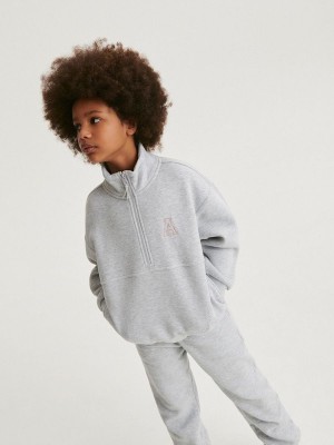 Light Grey Girls' Reserved Sweatembroidery Detailing Sweatshirts | 72184EOUR