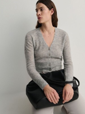 Light Grey Women's Reserved Button Down Cropped Sweaters | 61759CKPM