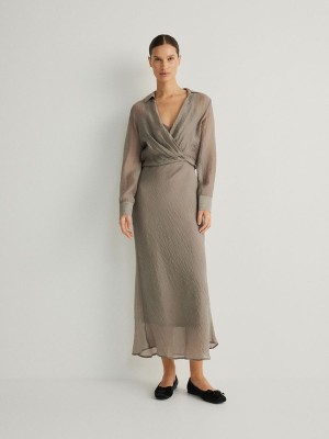 Light Grey Women's Reserved Crushed Effect Dress | 63405CZJO