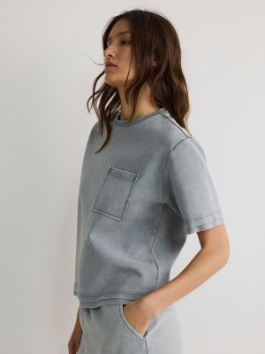 Light Grey Women's Reserved Melange Jersey T-shirts | 38412TPQC