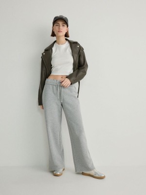 Light Grey Women's Reserved Wide Legs Trousers | 83924BUOE