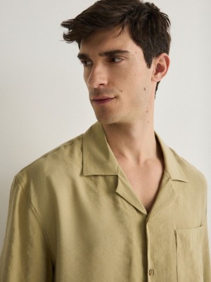 Light Olive Men's Reserved Comfort Fit Modal Rich Shirts | 89270YVHF