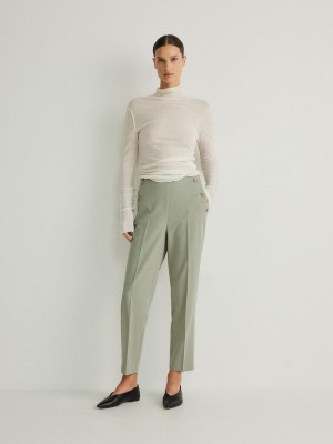 Light Olive Women's Reserved Cigarettebuttons Trousers | 09458DSCZ