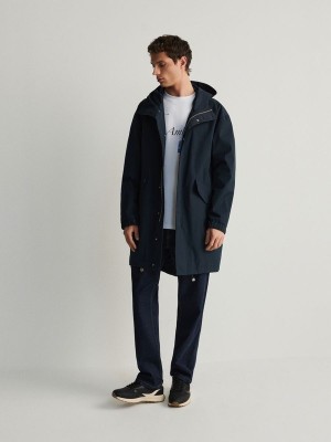 Navy Men's Reserved Hooded Parka Coats | 26431KYHN