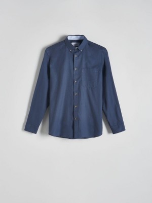 Navy Men's Reserved Regular Fit Shirts | 64792CNEA