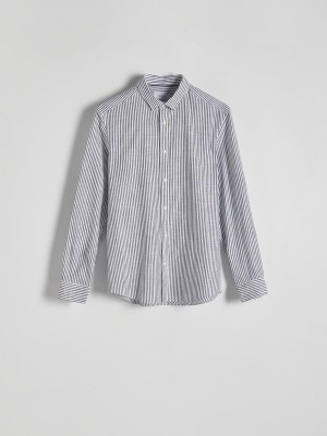 Navy Men's Reserved Regular Fit Striped Shirts | 39081GCJA