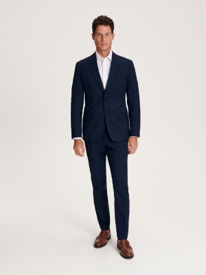 Navy Men's Reserved Slim Fit Suits | 46972IOBY