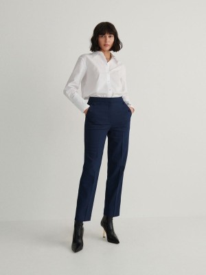 Navy Women's Reserved Cotton Richpressed Crease Trousers | 94235WRGK