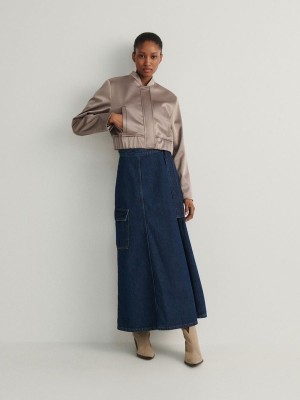 Navy Women's Reserved Denimpockets Skirts | 46823IYUT