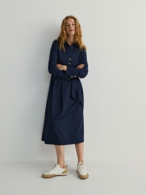 Navy Women's Reserved Midi Dress | 12695JAVX